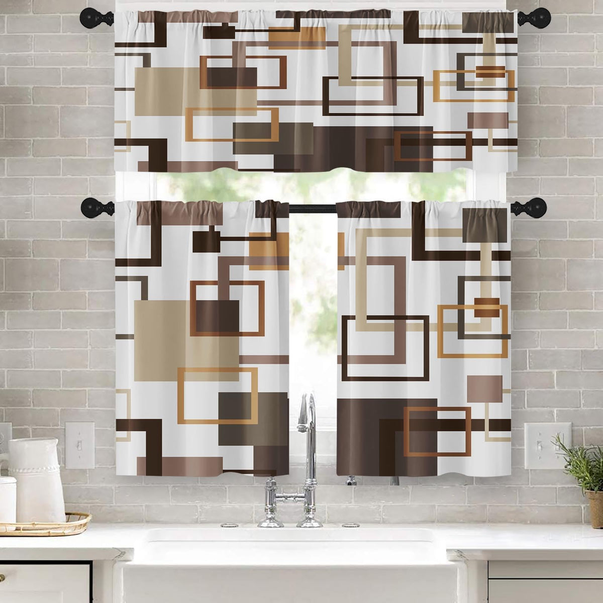 Kitchen Curtains Sets for Windows 52x36 Inch 3 Pack, Geometric