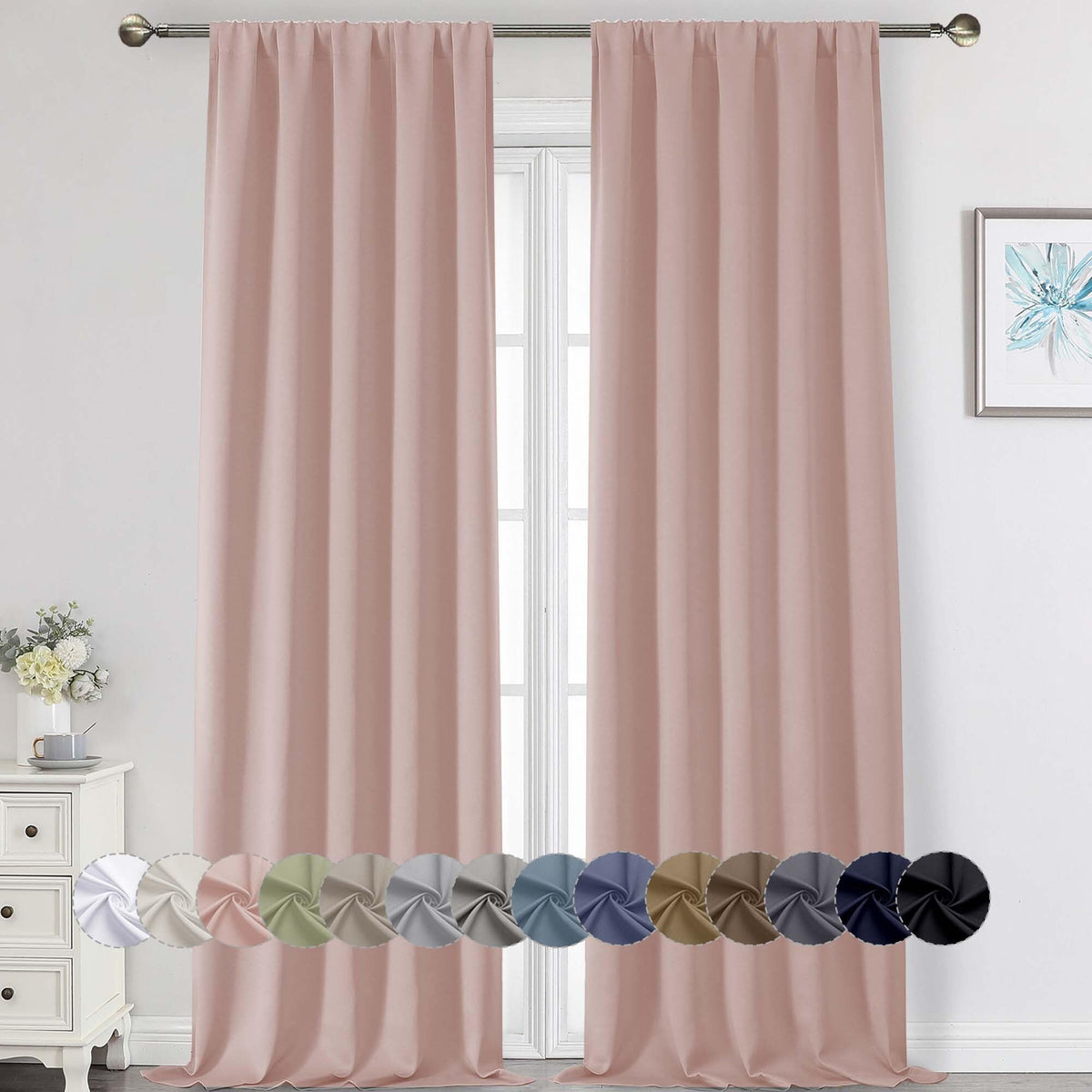 Black Cafe Blackout Curtains 36 Inch Length 2 Panels Set, Soft Solid Thermal Insulated Room Darkening Small Window Curtains for Kitchen Bathroom Basement, Black, Each, 40" Wx36 L