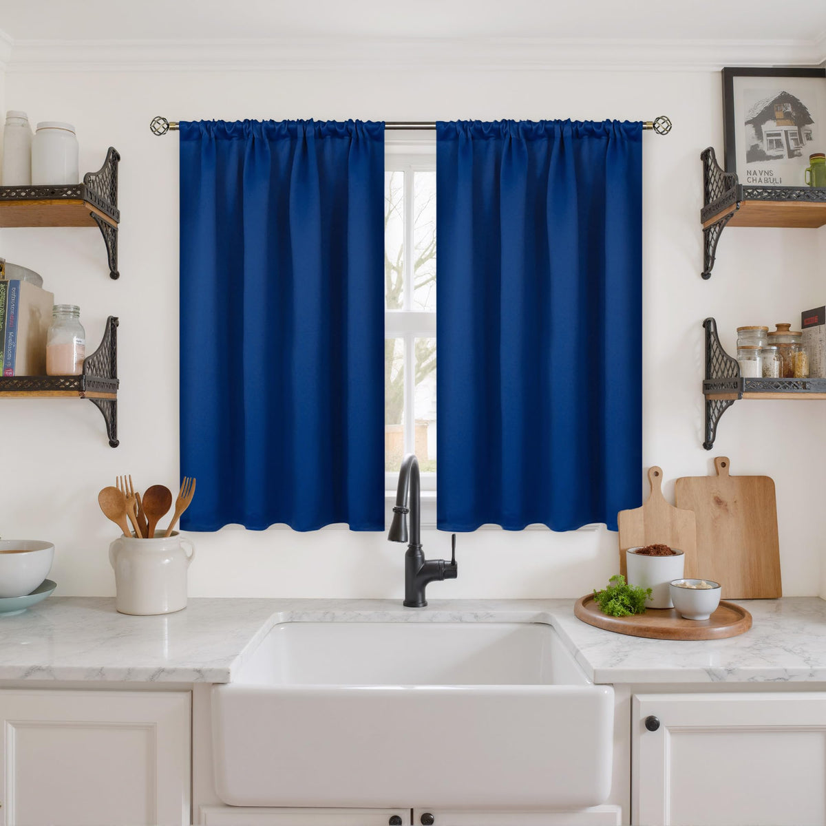 BGment Black Blackout Curtains 40 Inches Long for Kitchen Window 2 Panels