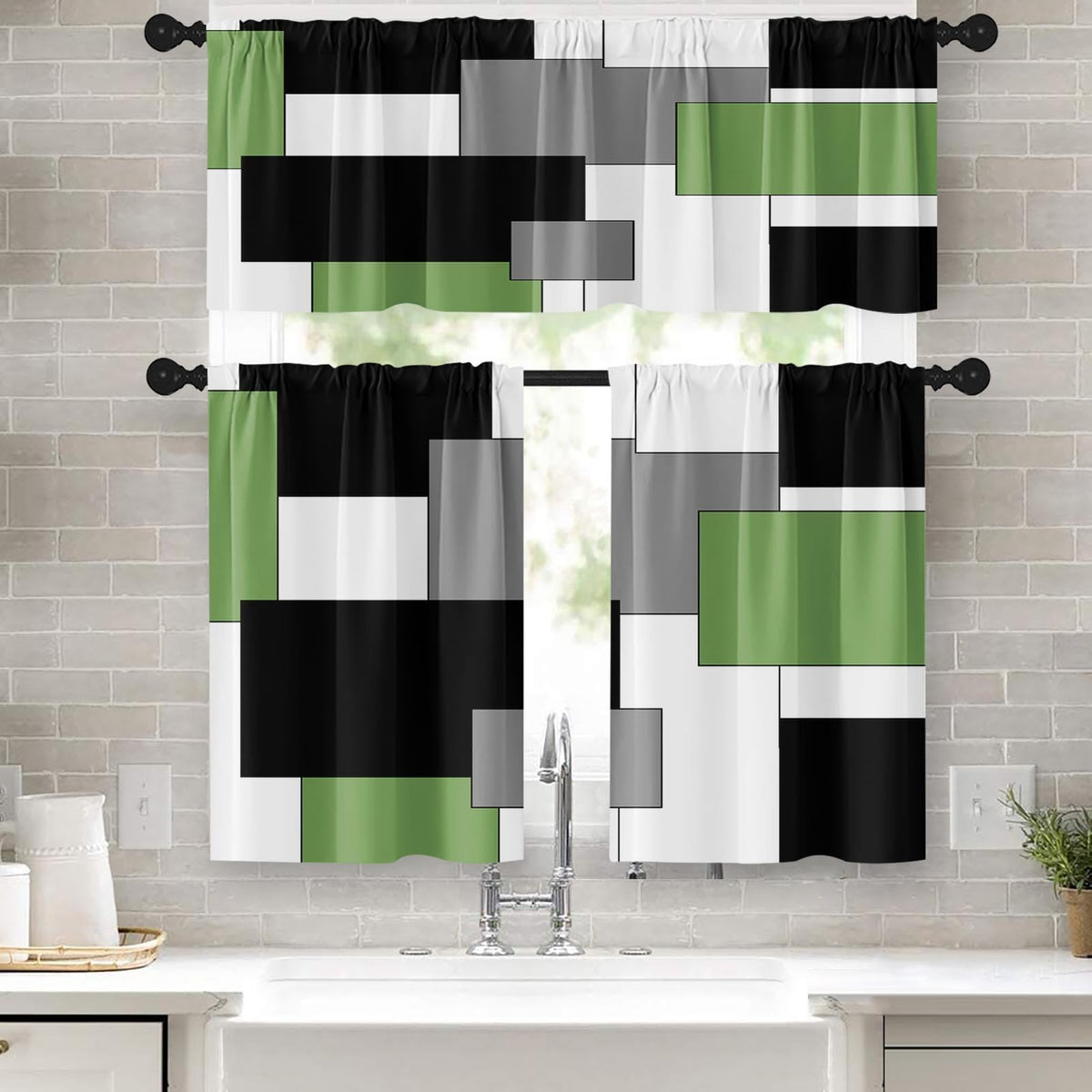 Kitchen Curtains Sets for Windows 52x36 Inch 3 Pack, Geometric