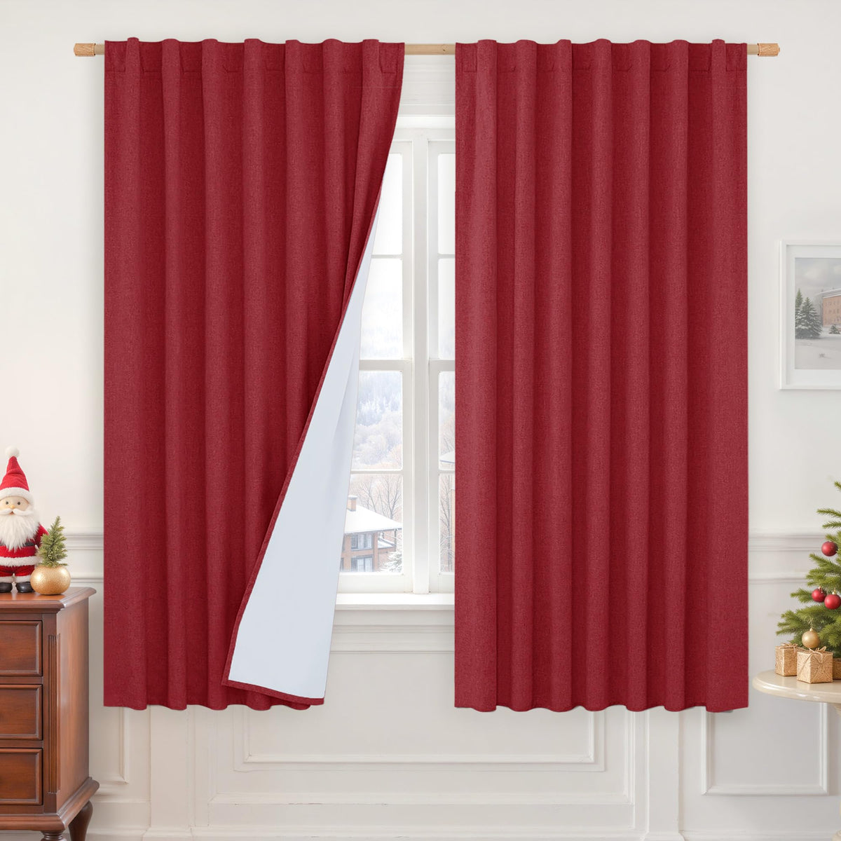 LAMIT Full Blackout Linen Kitchen Window Curtains 36 Inches Long, Ivory
