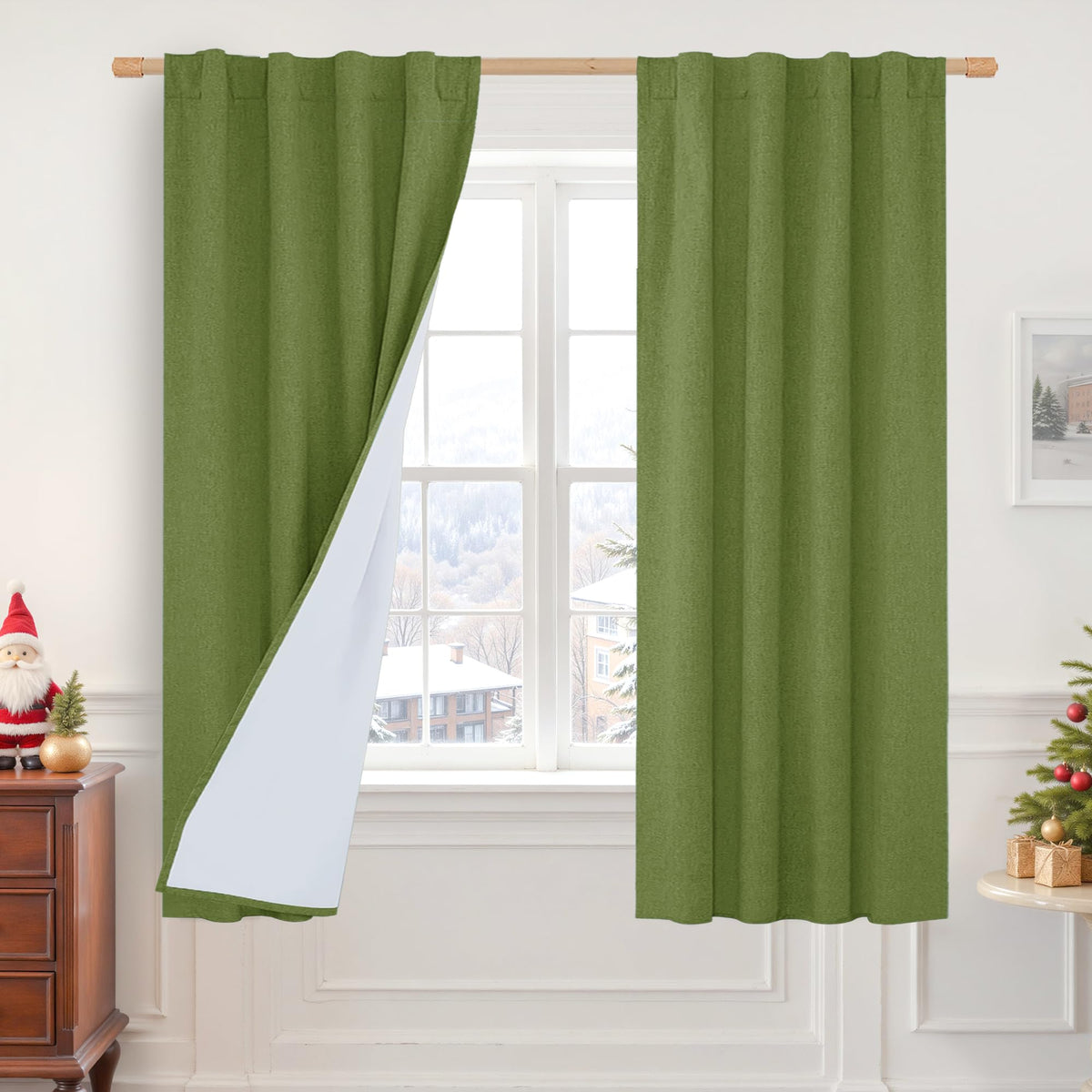LAMIT Full Blackout Linen Kitchen Window Curtains 36 Inches Long, Ivory