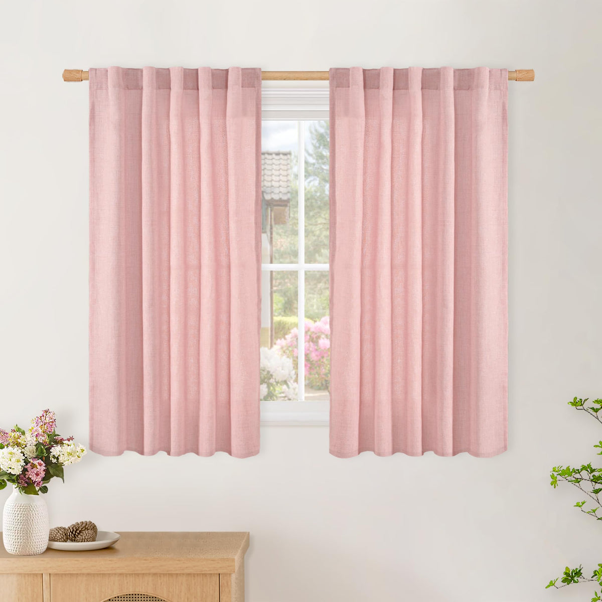 BGment White Linen Kitchen Curtains 40 Inch Length for Short Window