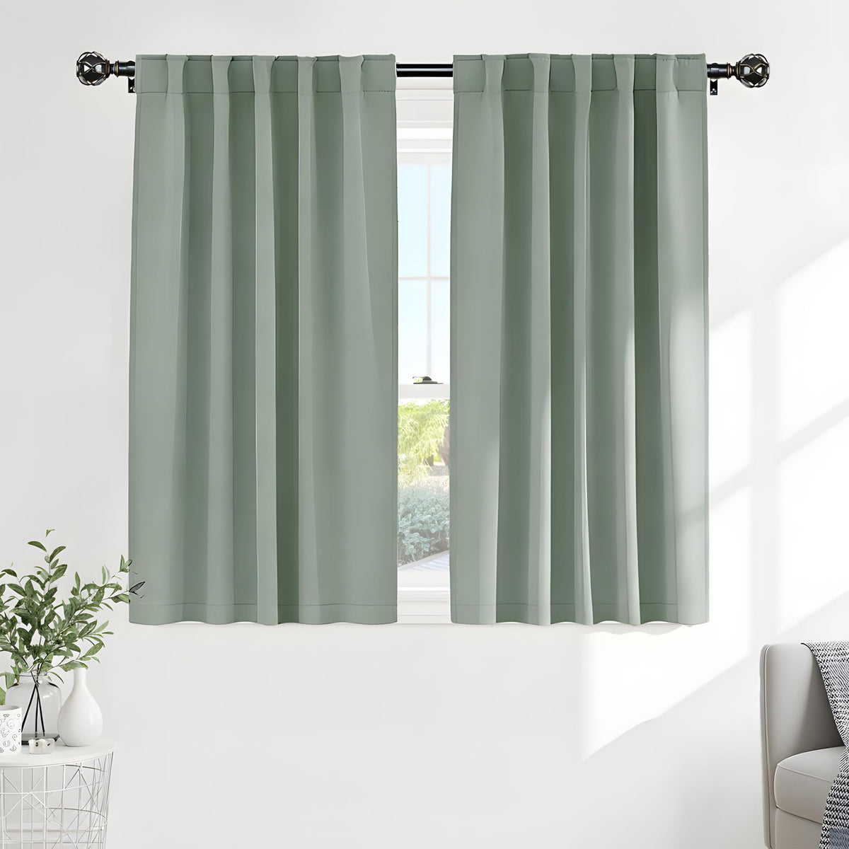 PONY DANCE Black Kitchen Blackout Curtains Over Sink, W 42 x L 45 inches
