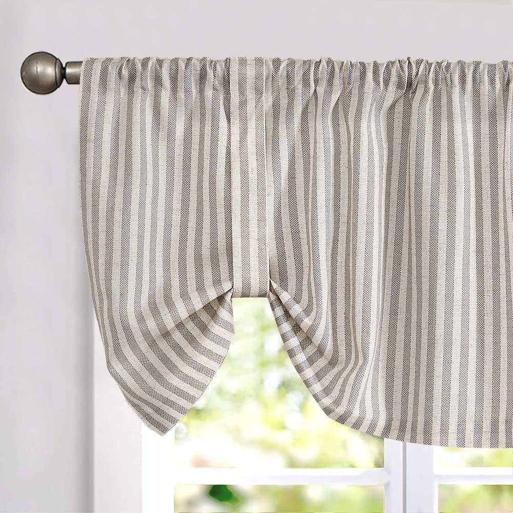 jinchan Linen Boxter Stripe Valances for Window 16 inch,Sage Green,1 Panel