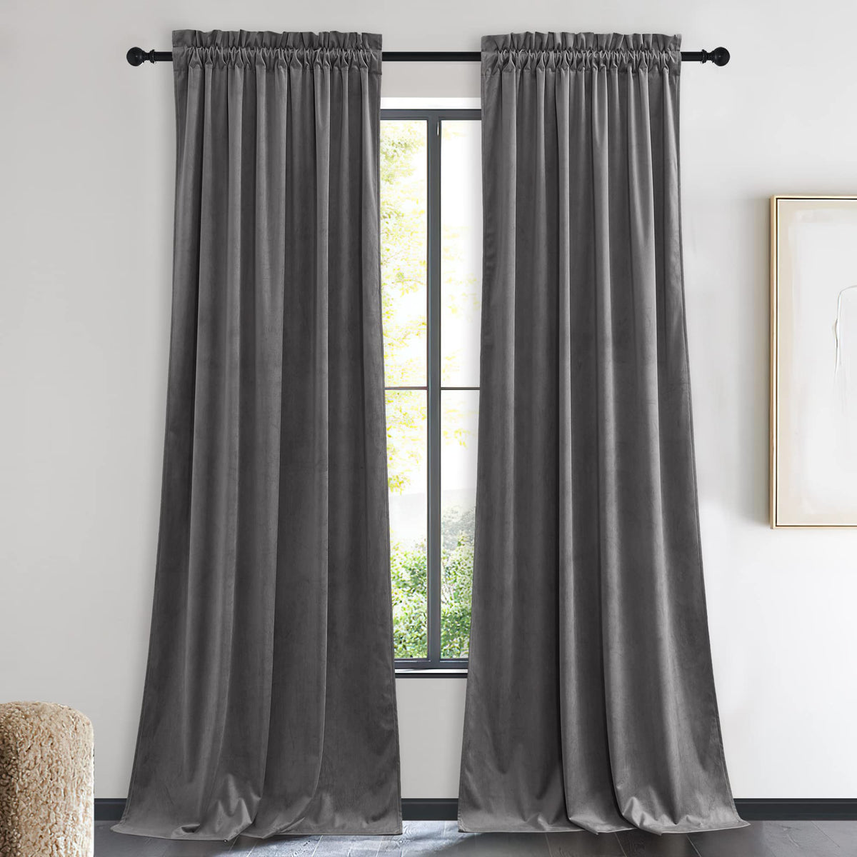 NICETOWN Black Out Velvet Curtains 63 inches Long for Kitchen