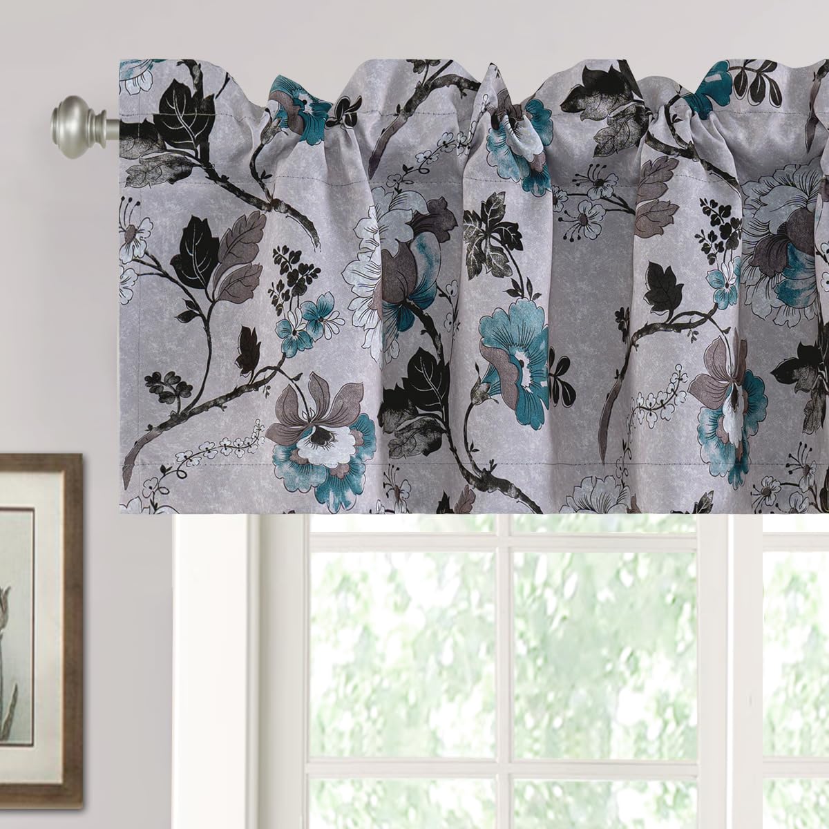 H.VERSAILTEX Blackout Curtain Valances for Kitchen Window/Living Room/Bathroom Privacy Added Rod Pocket Home Decoration Winow Valance, 52" W x 18" L, Floral in Sage and Brown