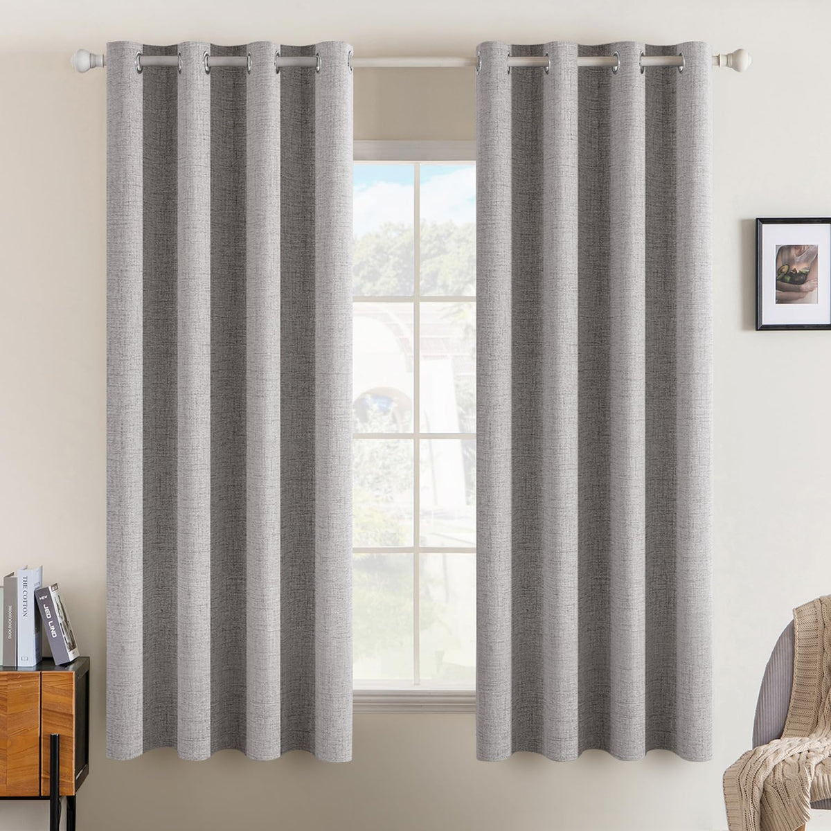 MIULEE 100% Blackout Linen Curtains for Bedroom 52x54 Inches Natural Beige
