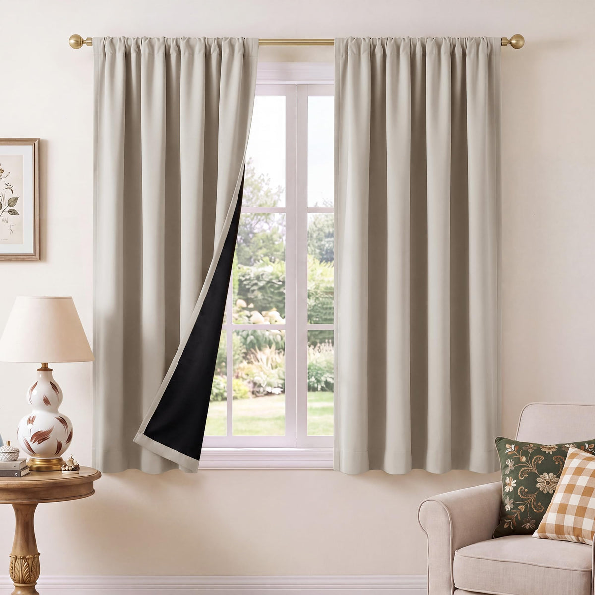 NICETOWN 100% Black Out Kitchen Curtains 36 Inch Length, W52xL36, 2 Panels