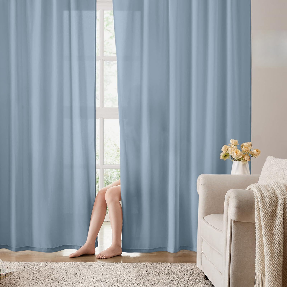 HOMEIDEAS Non-See-Through White Sheer Kitchen Curtains, 30 X 36 Inches Long
