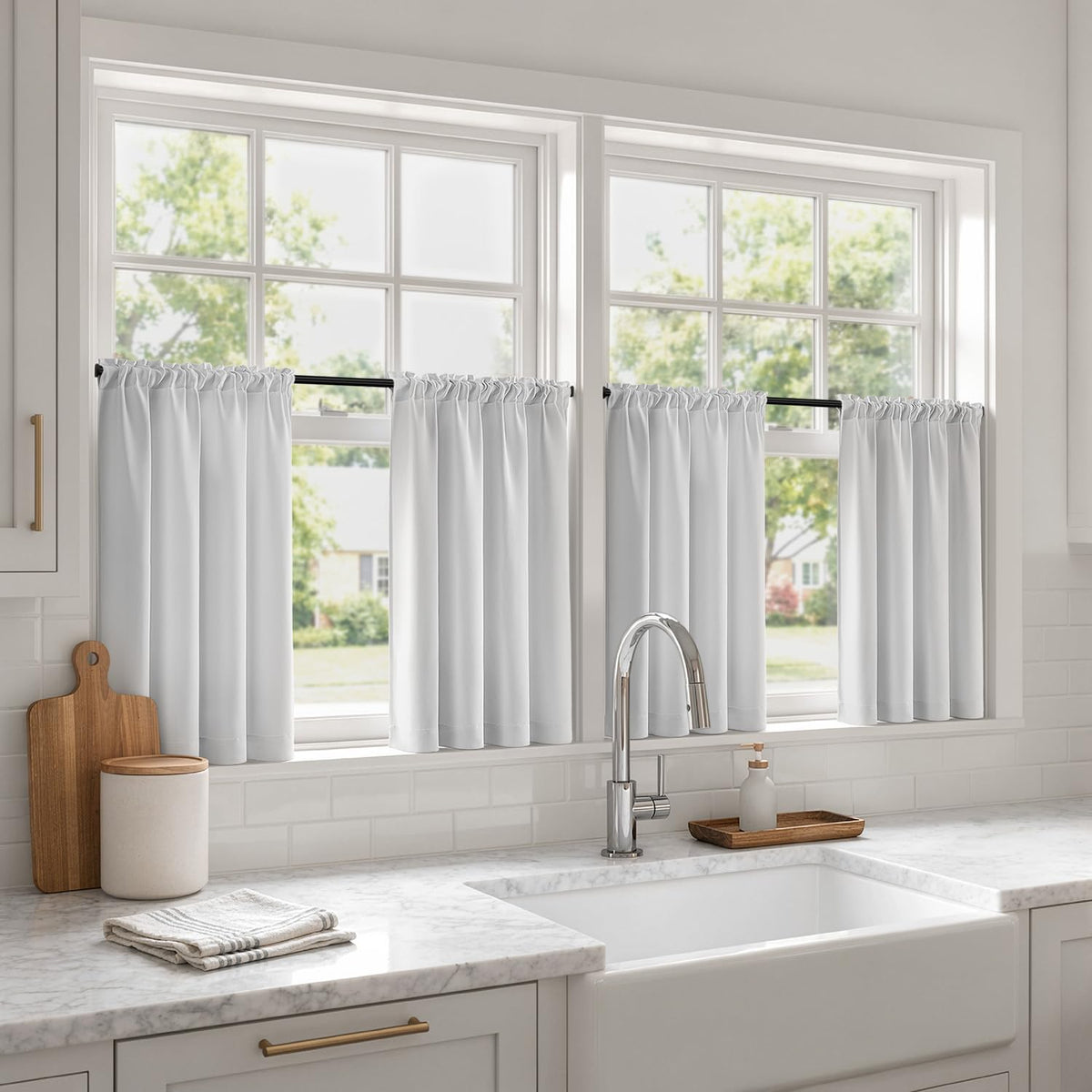MIULEE Short 36 Inch Blackout Kitchen Window Curtain Black Set of 4 Panels