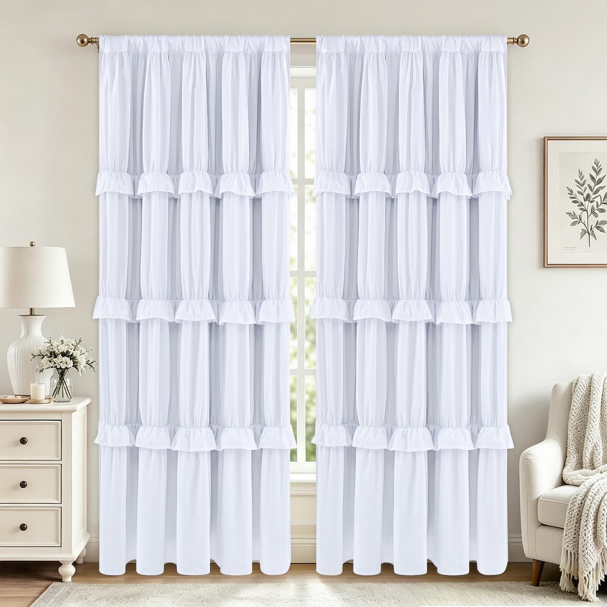 Yinhua Pink Kitchen Curtains 36 Inch Length Ruffle Blackout Cafe Curtains, Farmhouse Rustic Kitchen Window Curtain Rod Pocket Short Tier Curtain for Windows, 26" W x 36" L, 2 Panels