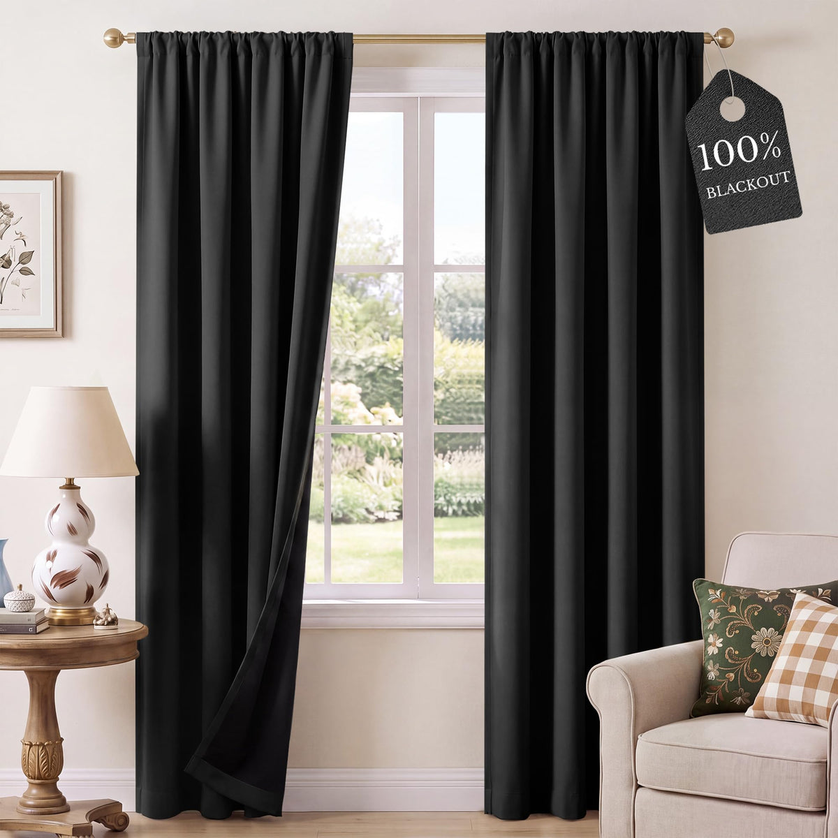 NICETOWN 100% Black Out Kitchen Curtains 36 Inch Length, W52xL36, 2 Panels