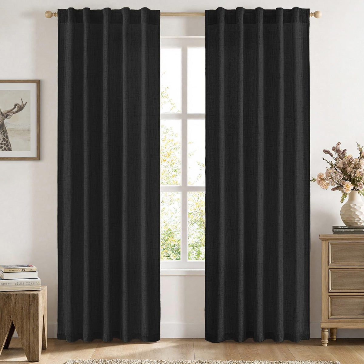 MIULEE 36 Inch Linen Textured Sheer Cafe Curtains Kitchen Window Tan Beige