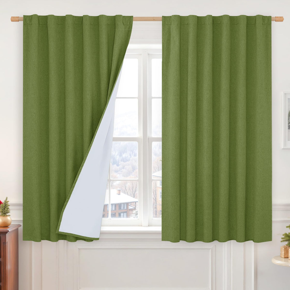 LAMIT Full Blackout Linen Kitchen Window Curtains 36 Inches Long, Ivory