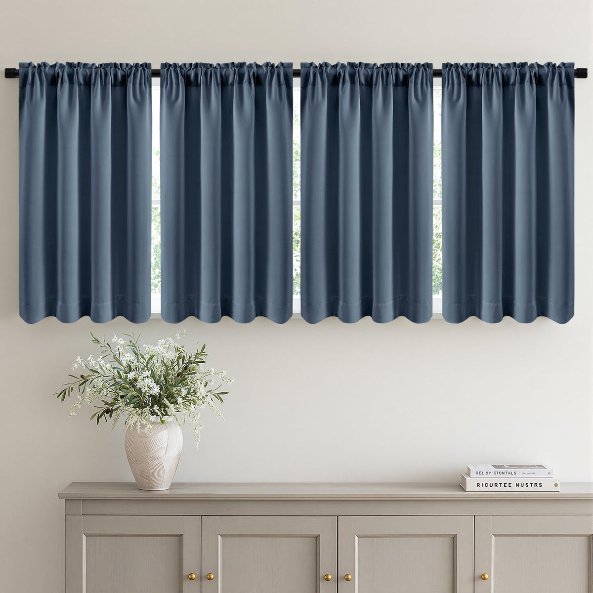 MIULEE Short 36 Inch Blackout Kitchen Window Curtain Black Set of 4 Panels