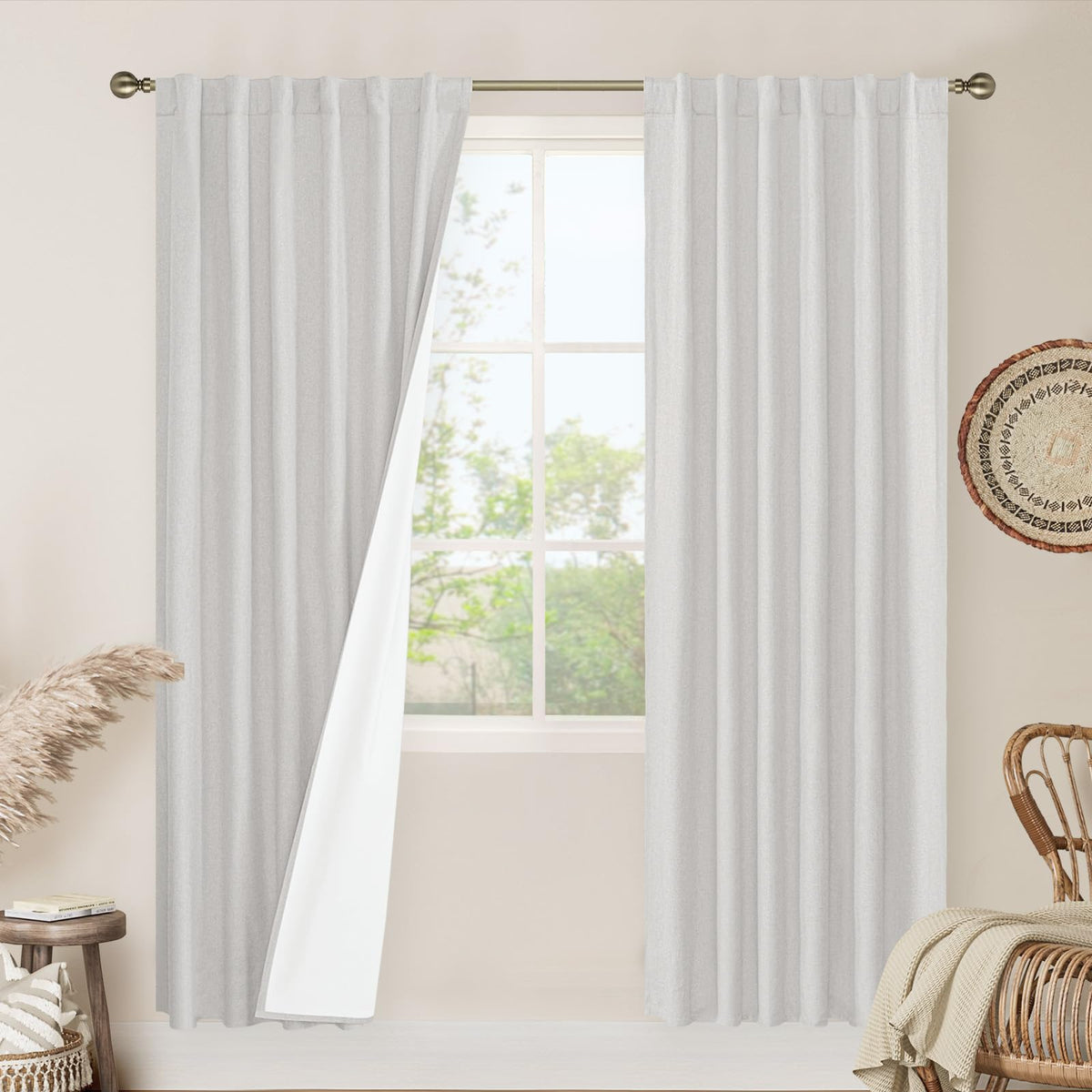 LAMIT Full Blackout Linen Kitchen Window Curtains 36 Inches Long, Ivory