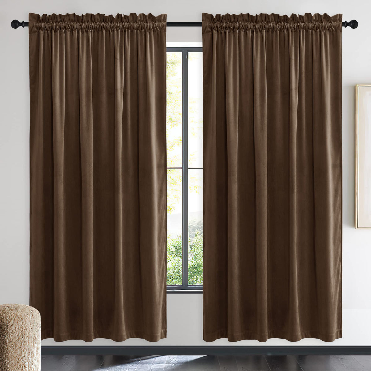 NICETOWN Black Out Velvet Curtains 63 inches Long for Kitchen