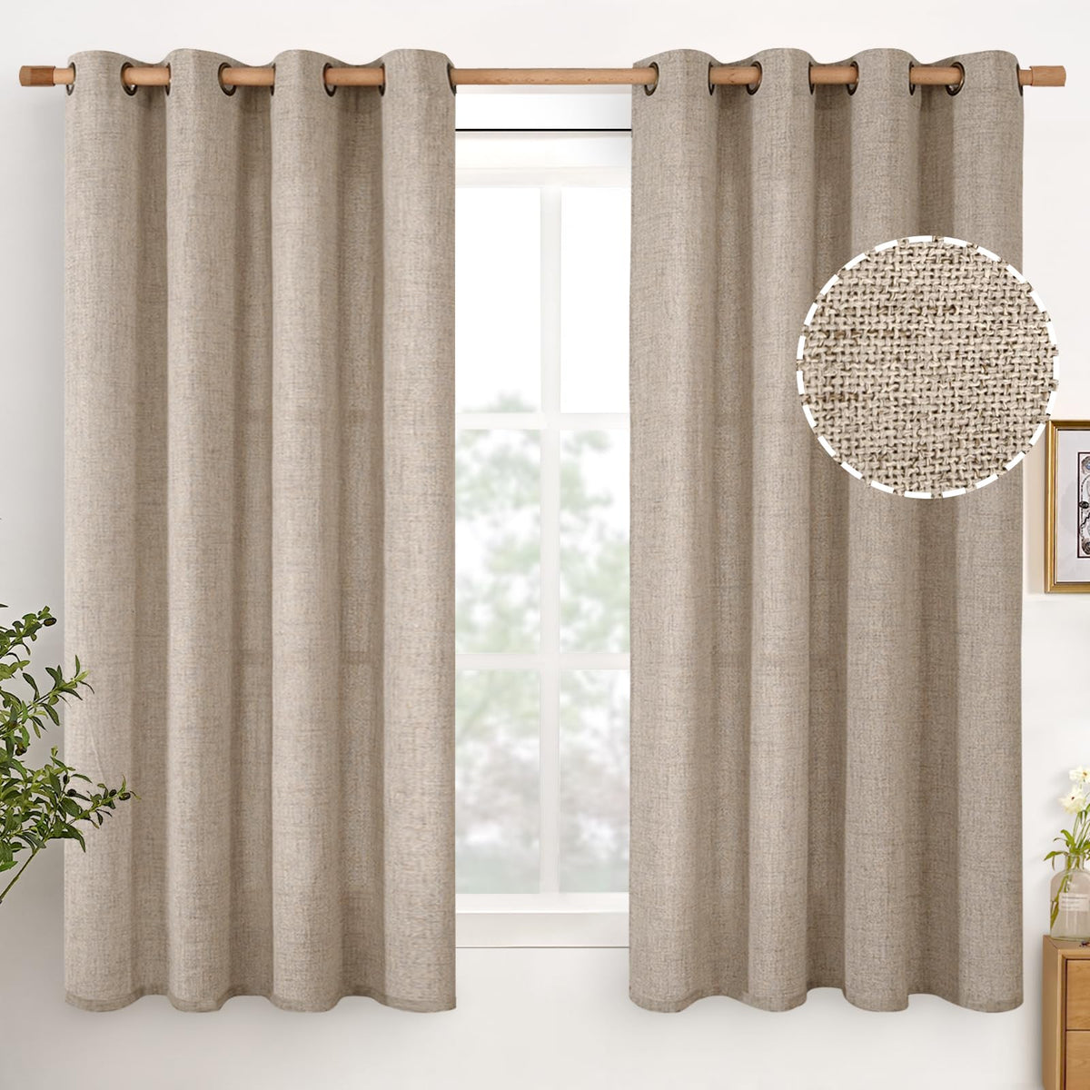 YoungsTex Linen Kitchen Window Curtains 40 Inch Length 2 Panels