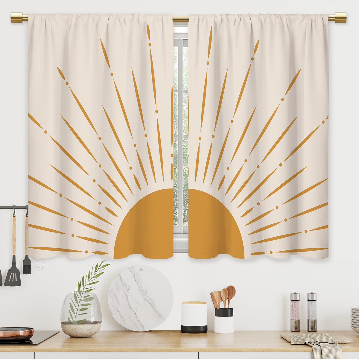Farmhouse Rooster Kitchen Curtains Rustic Country Bathroom Curtains Window Treatment Drapes Tier Sunflower Vintage Cafe Small Bedroom Short French Door Curtains 2 Panels 27.5x39 Inch