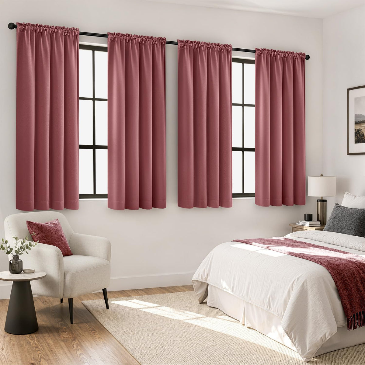 MIULEE Short 36 Inch Blackout Kitchen Window Curtain Black Set of 4 Panels