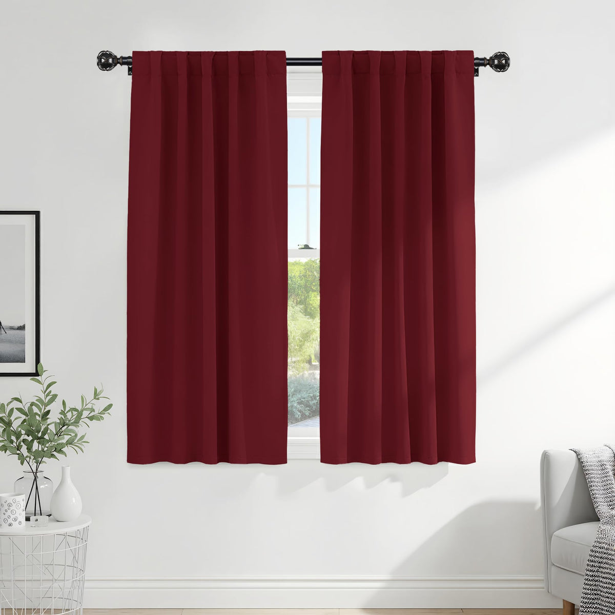 PONY DANCE Black Kitchen Blackout Curtains Over Sink, W 42 x L 45 inches