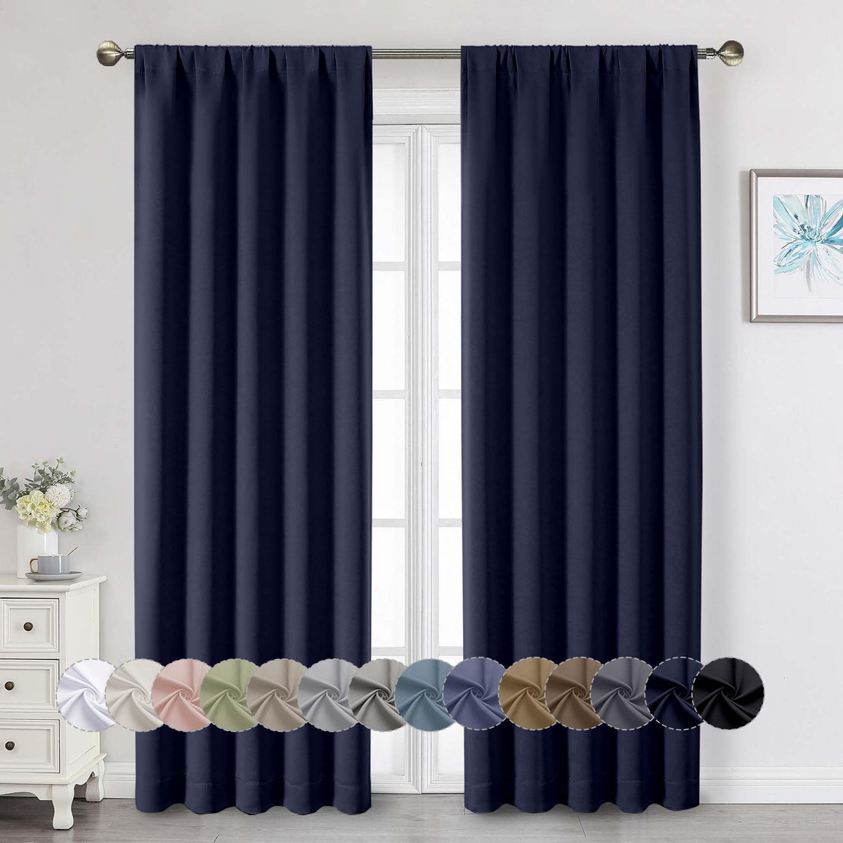 Black Cafe Blackout Curtains 36 Inch Length 2 Panels Set, Soft Solid Thermal Insulated Room Darkening Small Window Curtains for Kitchen Bathroom Basement, Black, Each, 40" Wx36 L