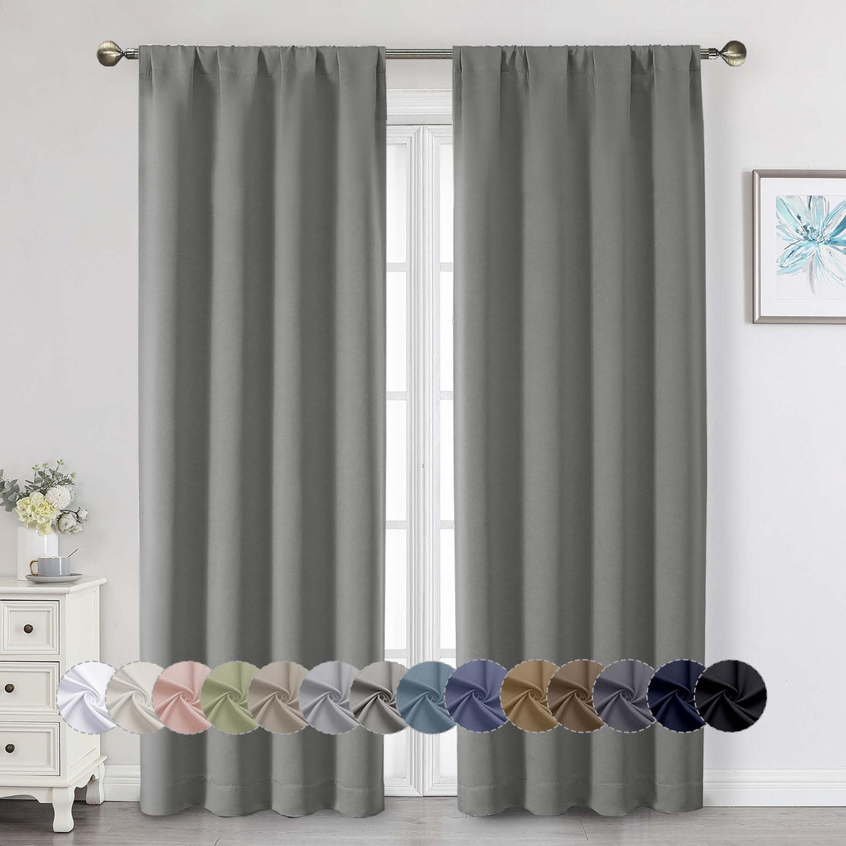 Black Cafe Blackout Curtains 36 Inch Length 2 Panels Set, Soft Solid Thermal Insulated Room Darkening Small Window Curtains for Kitchen Bathroom Basement, Black, Each, 40" Wx36 L
