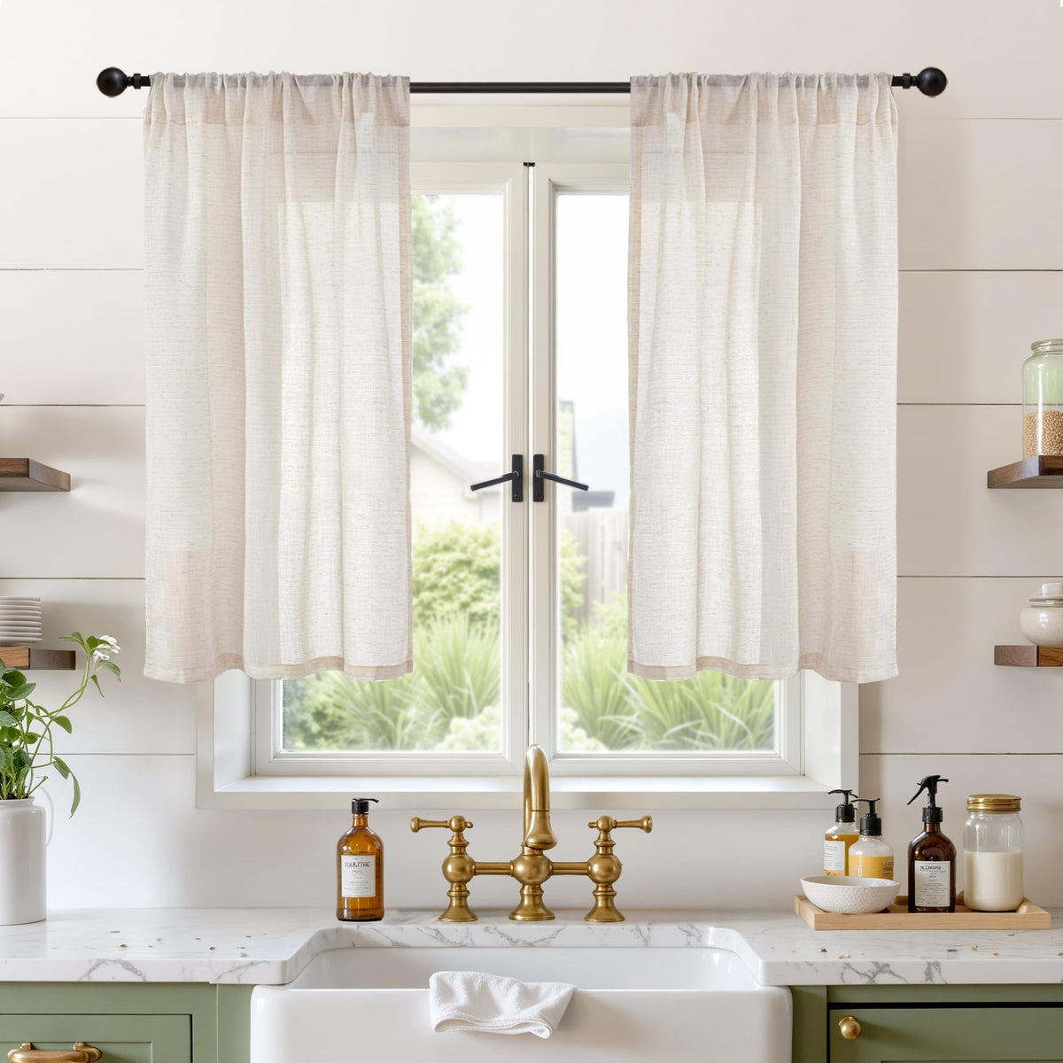 BGment Linen Kitchen Window Curtains Over Sink, 36 Inch Length Cafe Drapes