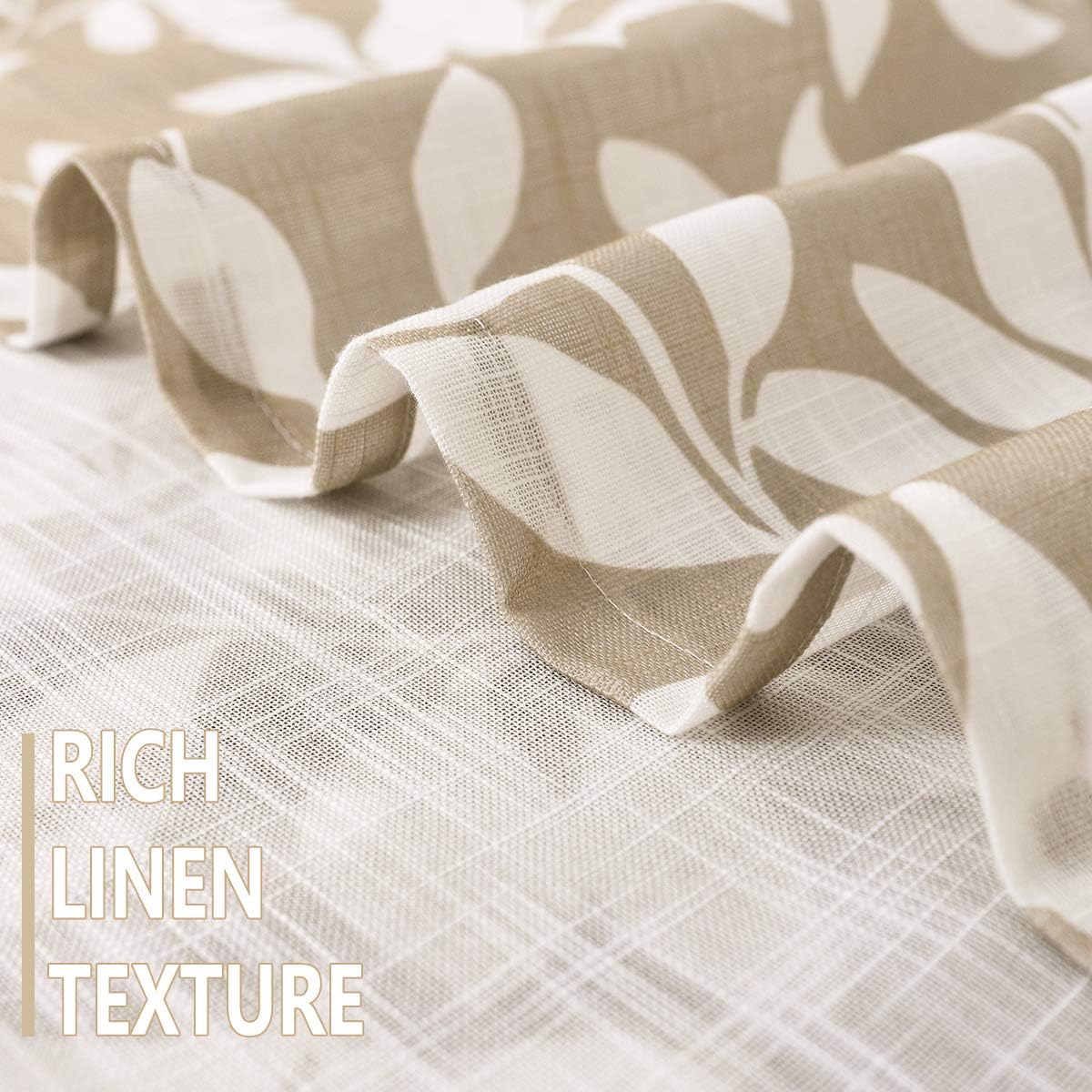 Leaf Kitchen Curtains 36"L Small Tier Window Curtains White Taupe 2pcs