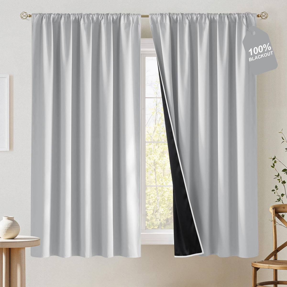 NICETOWN 100% Black Out Kitchen Curtains 36 Inch Length, W52xL36, 2 Panels