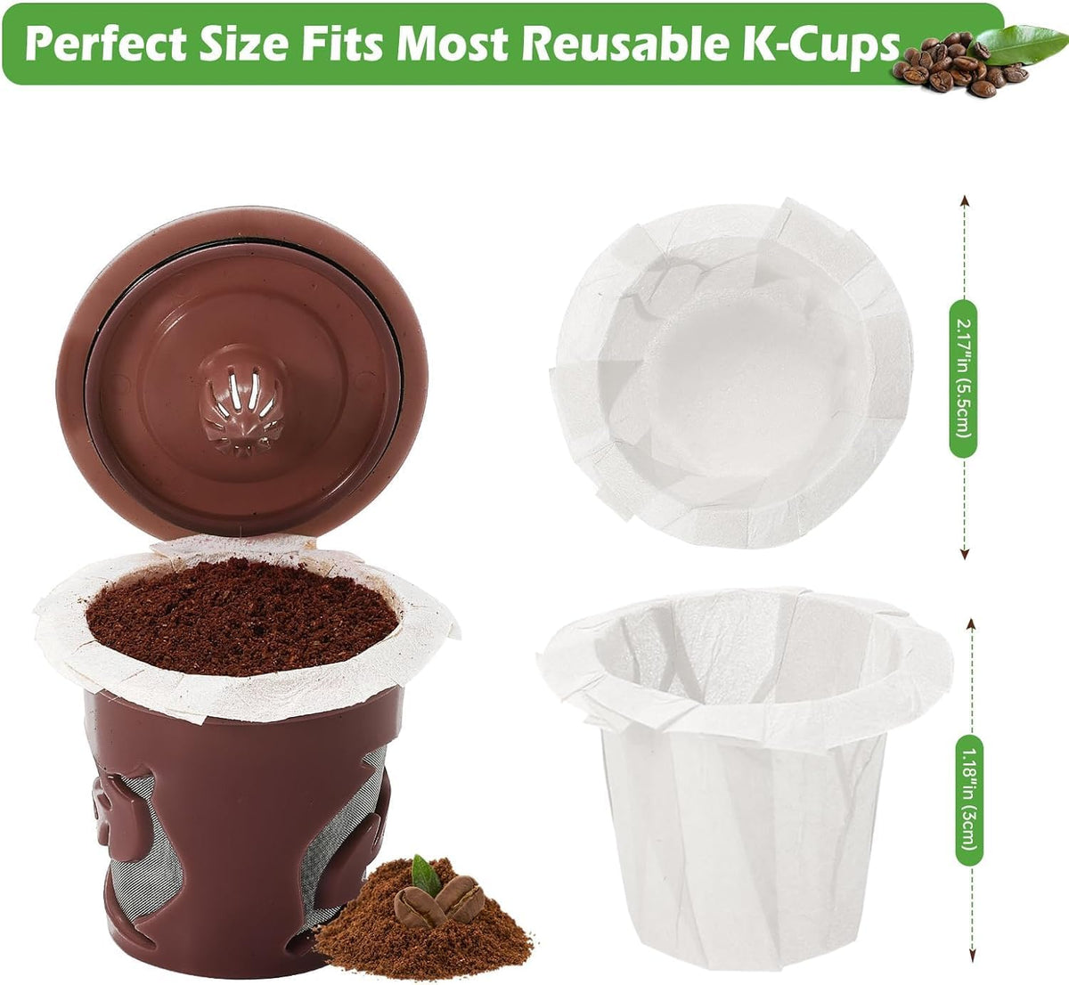 Aussen Disposable Coffee Paper Filters, Fits All Reusable K-Cup Coffee Pods