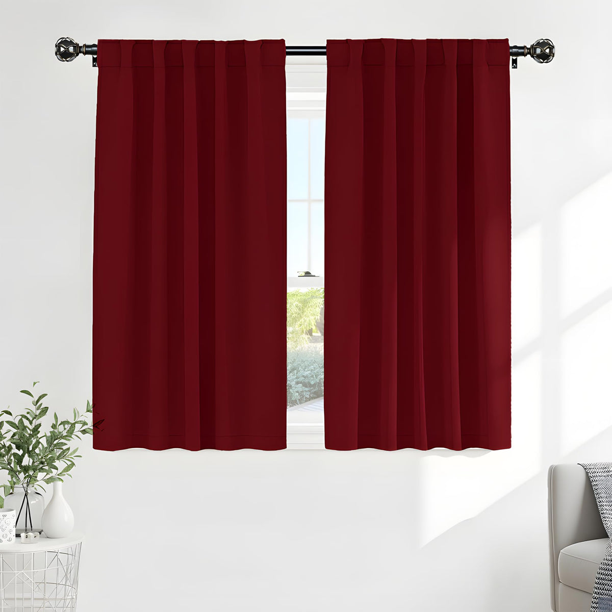 PONY DANCE Black Kitchen Blackout Curtains Over Sink, W 42 x L 45 inches