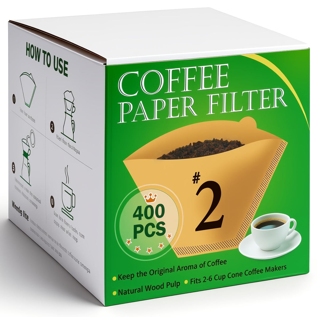 BYKITCHEN 400 PCS #4 Cone Coffee Filters, Fits 8-12 & 14 Cup, Unbleached