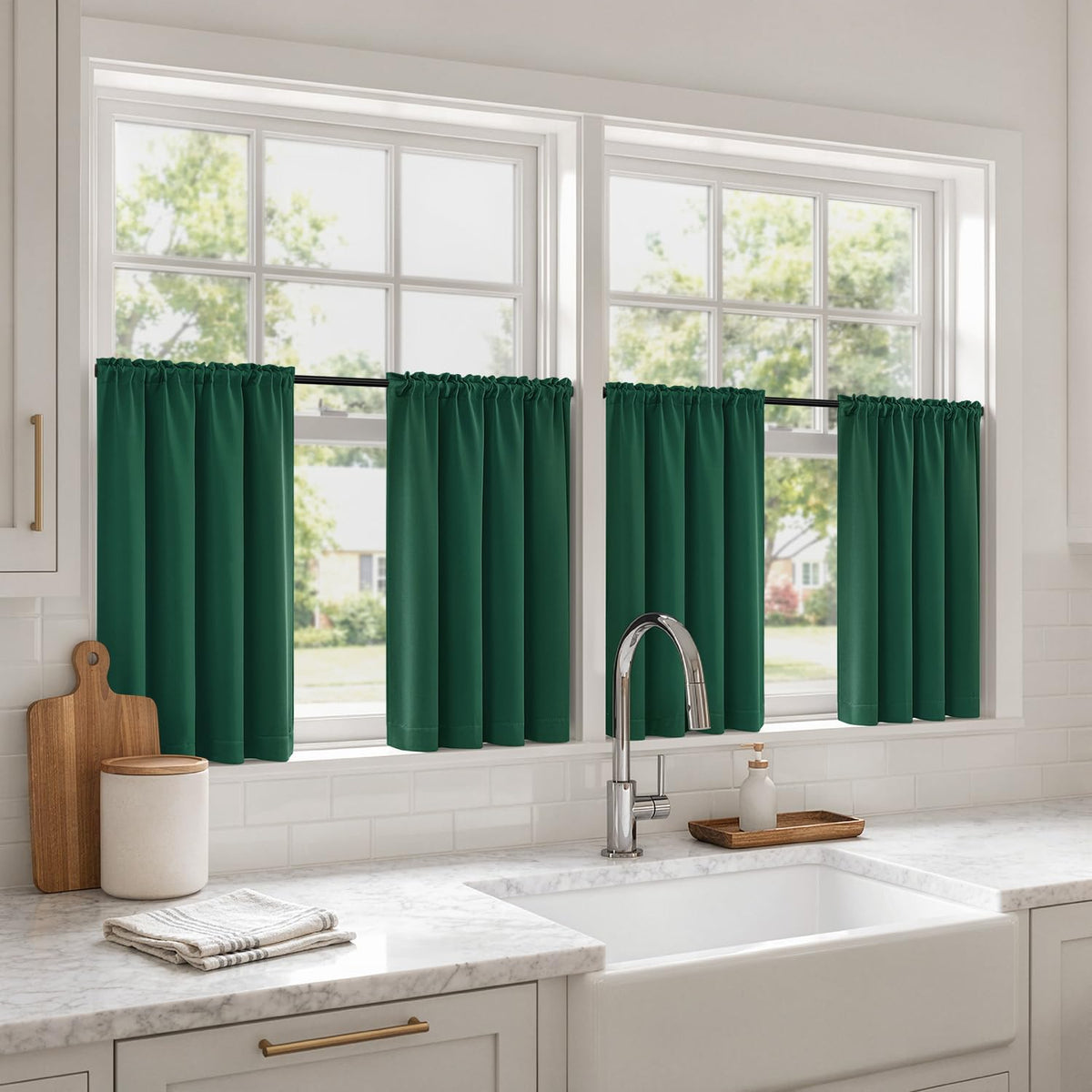 MIULEE Short 36 Inch Blackout Kitchen Window Curtain Black Set of 4 Panels