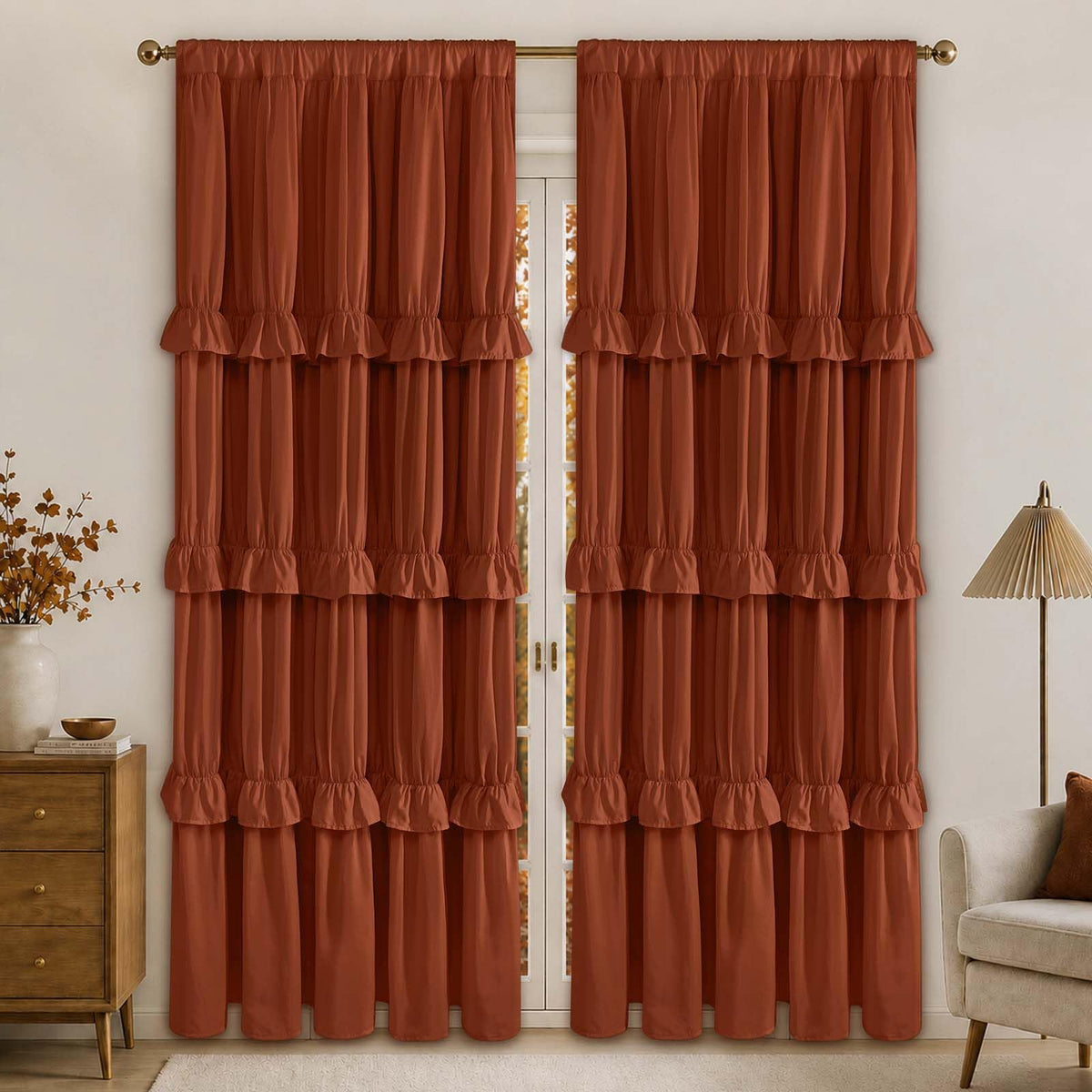 Yinhua Pink Kitchen Curtains 36 Inch Length Ruffle Blackout Cafe Curtains, Farmhouse Rustic Kitchen Window Curtain Rod Pocket Short Tier Curtain for Windows, 26" W x 36" L, 2 Panels