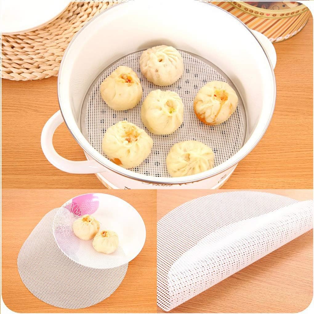 Rolin Roly 5PCS 11 inch Silicone Steamer Liners Round Mesh Baking Mats Non-Stick Steamed Reusable Food Grade Pastry Dim Sum Steamer Papers Bamboo Dumpling Mat