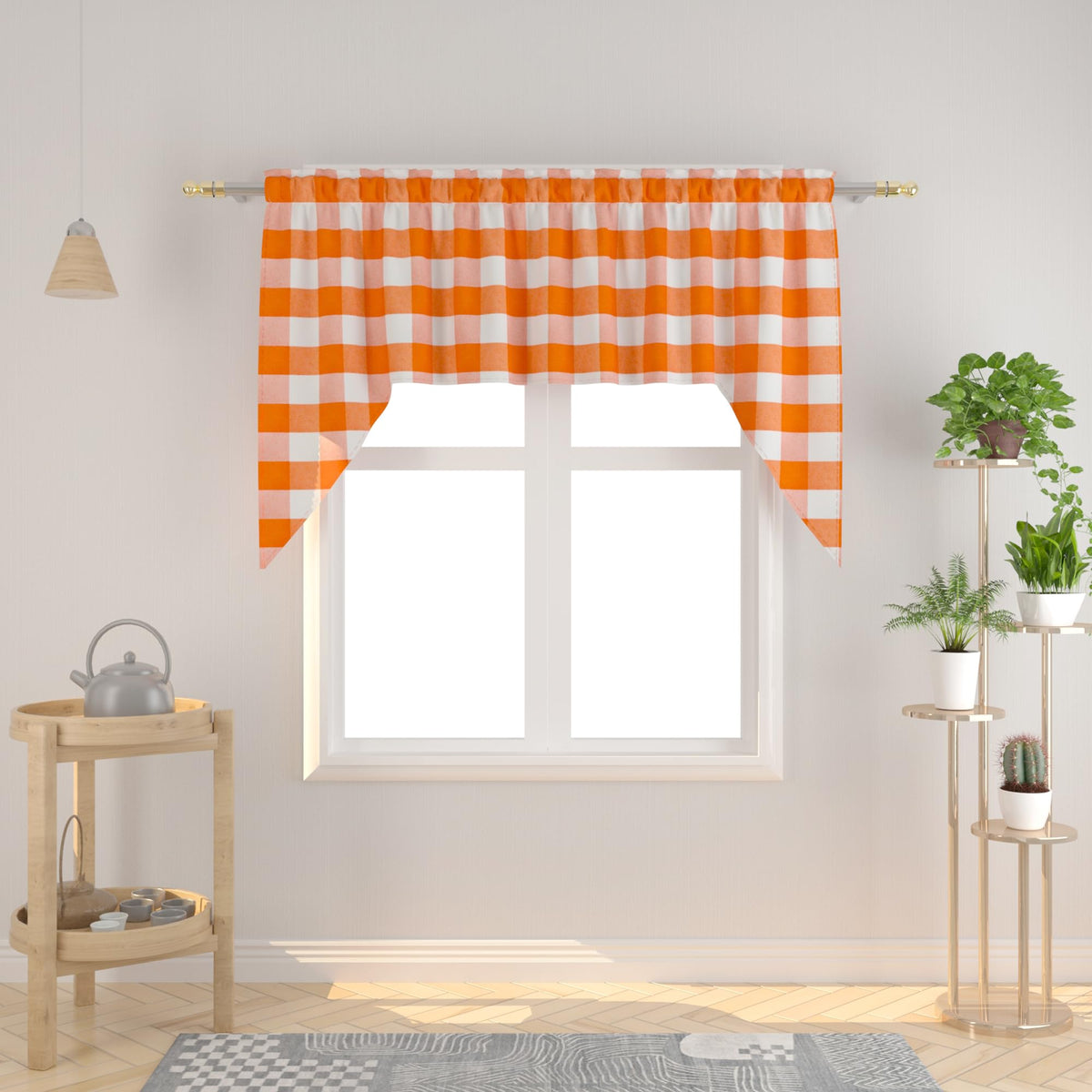 Buffalo Check Kitchen Tier Curtain 24 inches Long Plaid Gingham Rod Pocket Classic Cafe Curtains Country Farmhouse Kitchen Half Window Curtains 2 Panels Beige & White