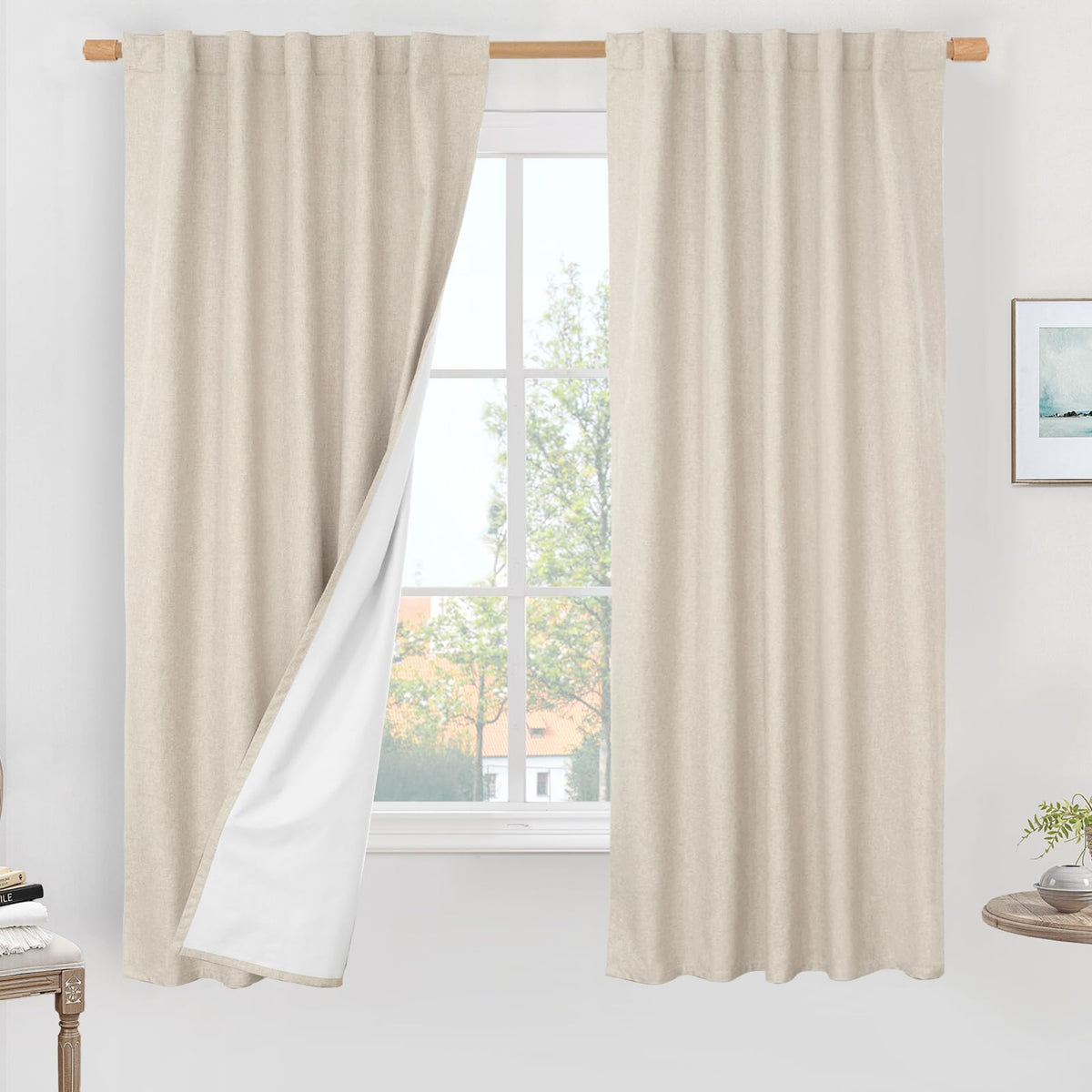 LAMIT Full Blackout Linen Kitchen Window Curtains 36 Inches Long, Ivory