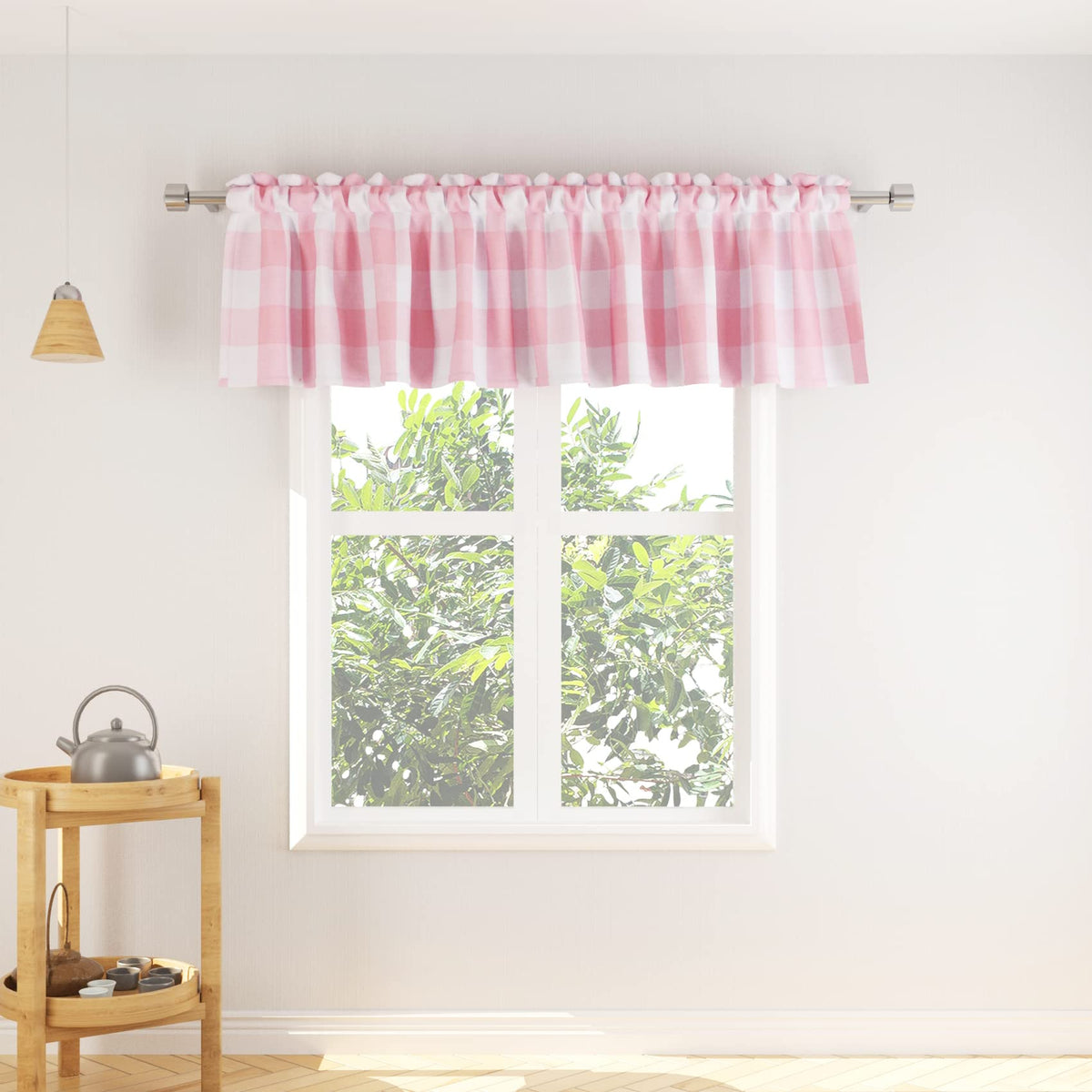Buffalo Check Kitchen Tier Curtain 24 inches Long Plaid Gingham Rod Pocket Classic Cafe Curtains Country Farmhouse Kitchen Half Window Curtains 2 Panels Beige & White
