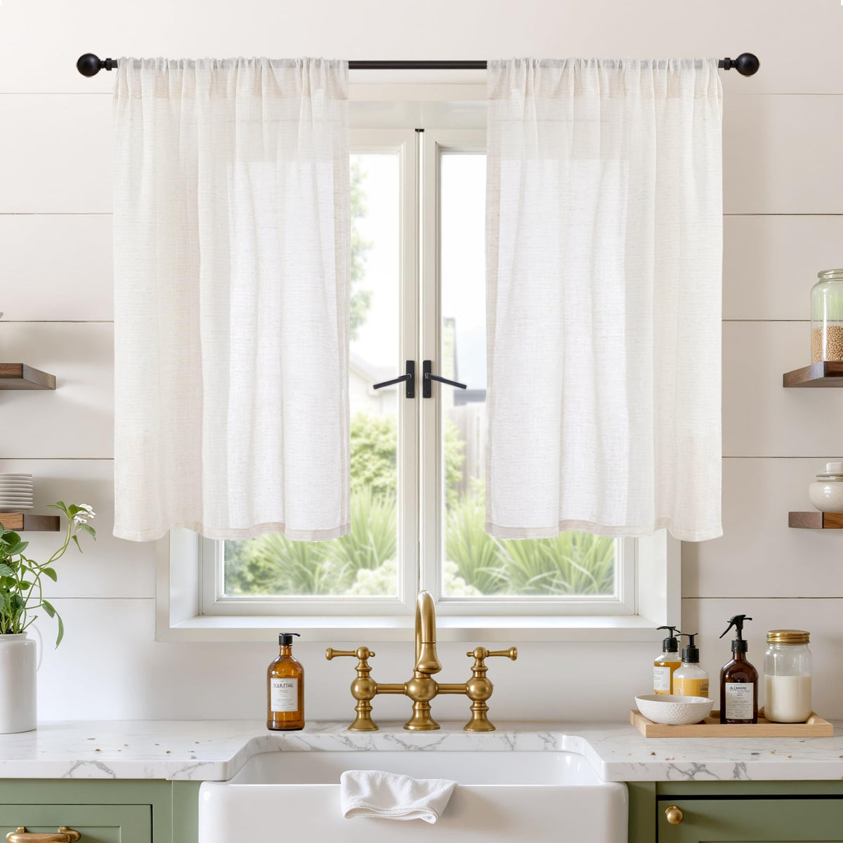 BGment Linen Kitchen Window Curtains Over Sink, 36 Inch Length Cafe Drapes