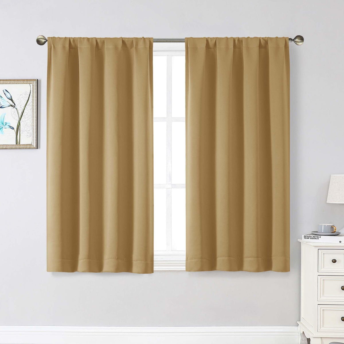 Black Cafe Blackout Curtains 36 Inch Length 2 Panels Set, Soft Solid Thermal Insulated Room Darkening Small Window Curtains for Kitchen Bathroom Basement, Black, Each, 40" Wx36 L