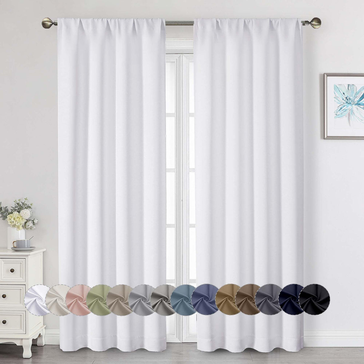 Black Cafe Blackout Curtains 36 Inch Length 2 Panels Set, Soft Solid Thermal Insulated Room Darkening Small Window Curtains for Kitchen Bathroom Basement, Black, Each, 40" Wx36 L