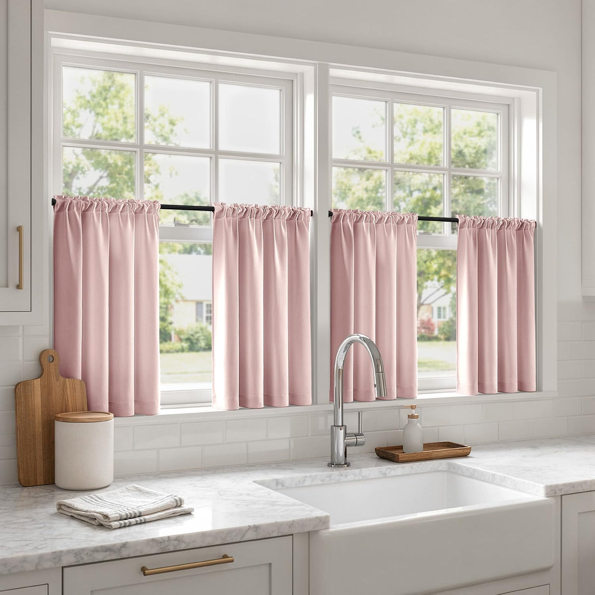 MIULEE Short 36 Inch Blackout Kitchen Window Curtain Black Set of 4 Panels
