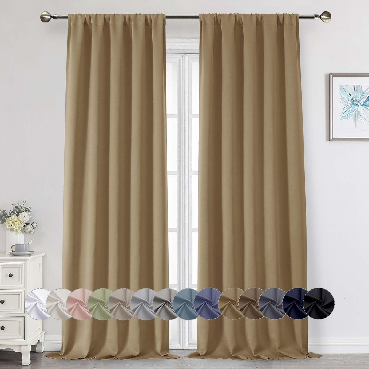 Black Cafe Blackout Curtains 36 Inch Length 2 Panels Set, Soft Solid Thermal Insulated Room Darkening Small Window Curtains for Kitchen Bathroom Basement, Black, Each, 40" Wx36 L