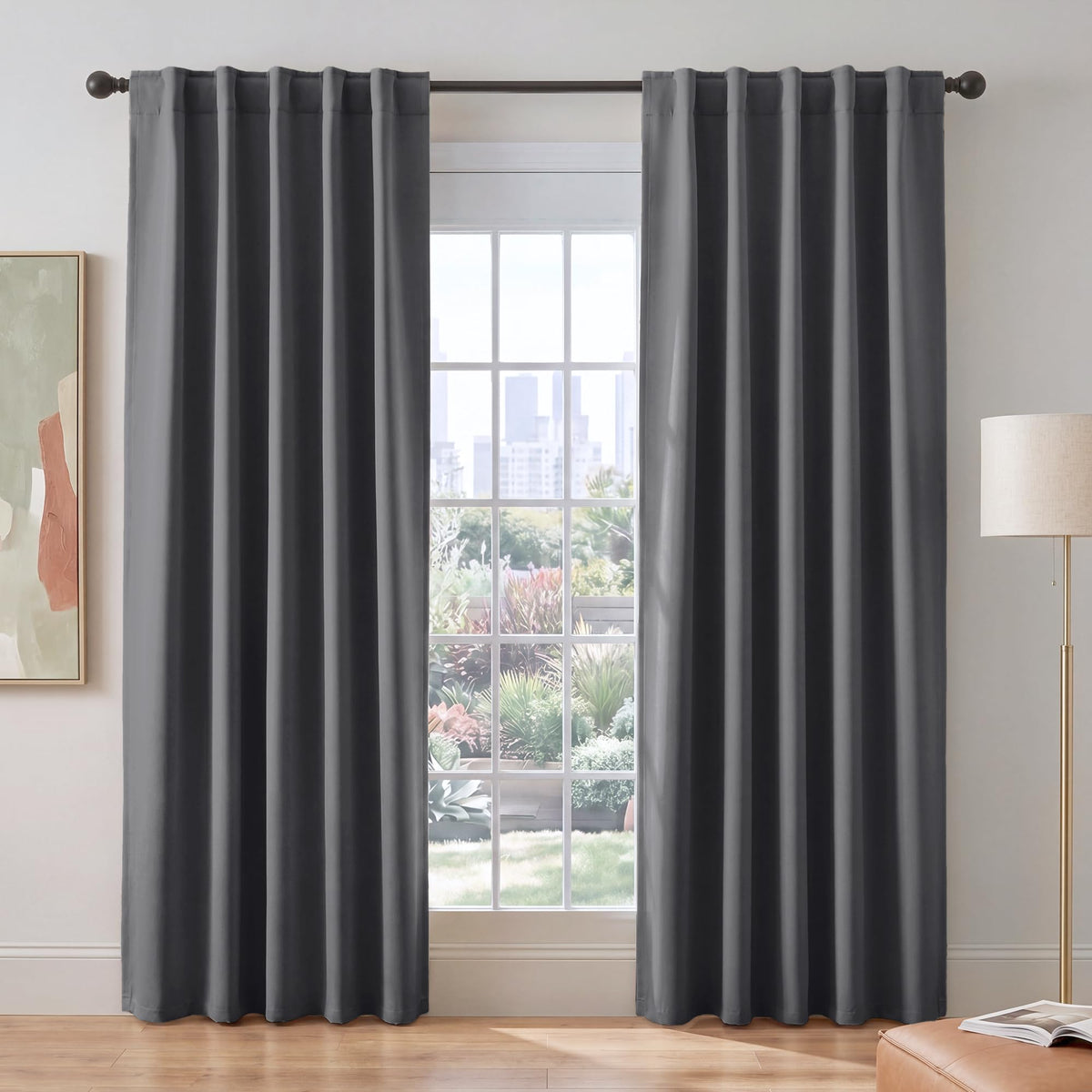 PONY DANCE Black Kitchen Blackout Curtains Over Sink, W 42 x L 45 inches