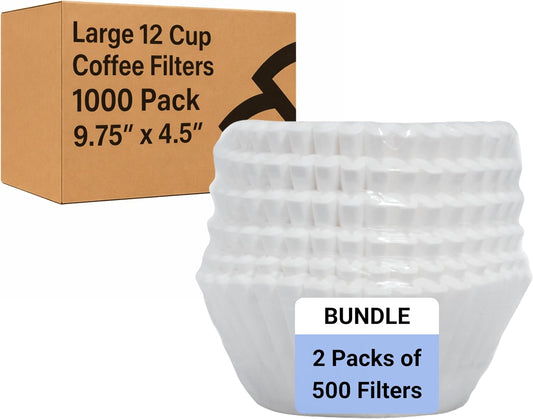 12 Cup Large Coffee Filters - Extra Tall Walled 9.75” x 4.5” to Prevent Ground Overflow - Compatible Bunn 12 Cup Commercial Coffee Maker - For Businesses (1000 Filter Bulk Pack)