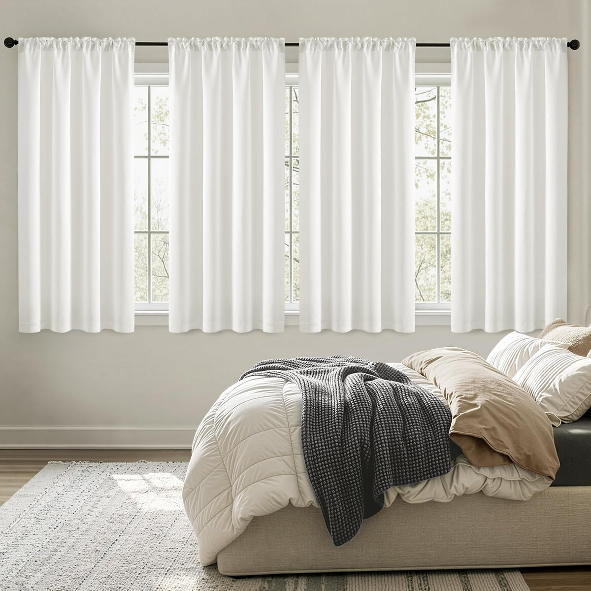 MIULEE Short 36 Inch Blackout Kitchen Window Curtain Black Set of 4 Panels