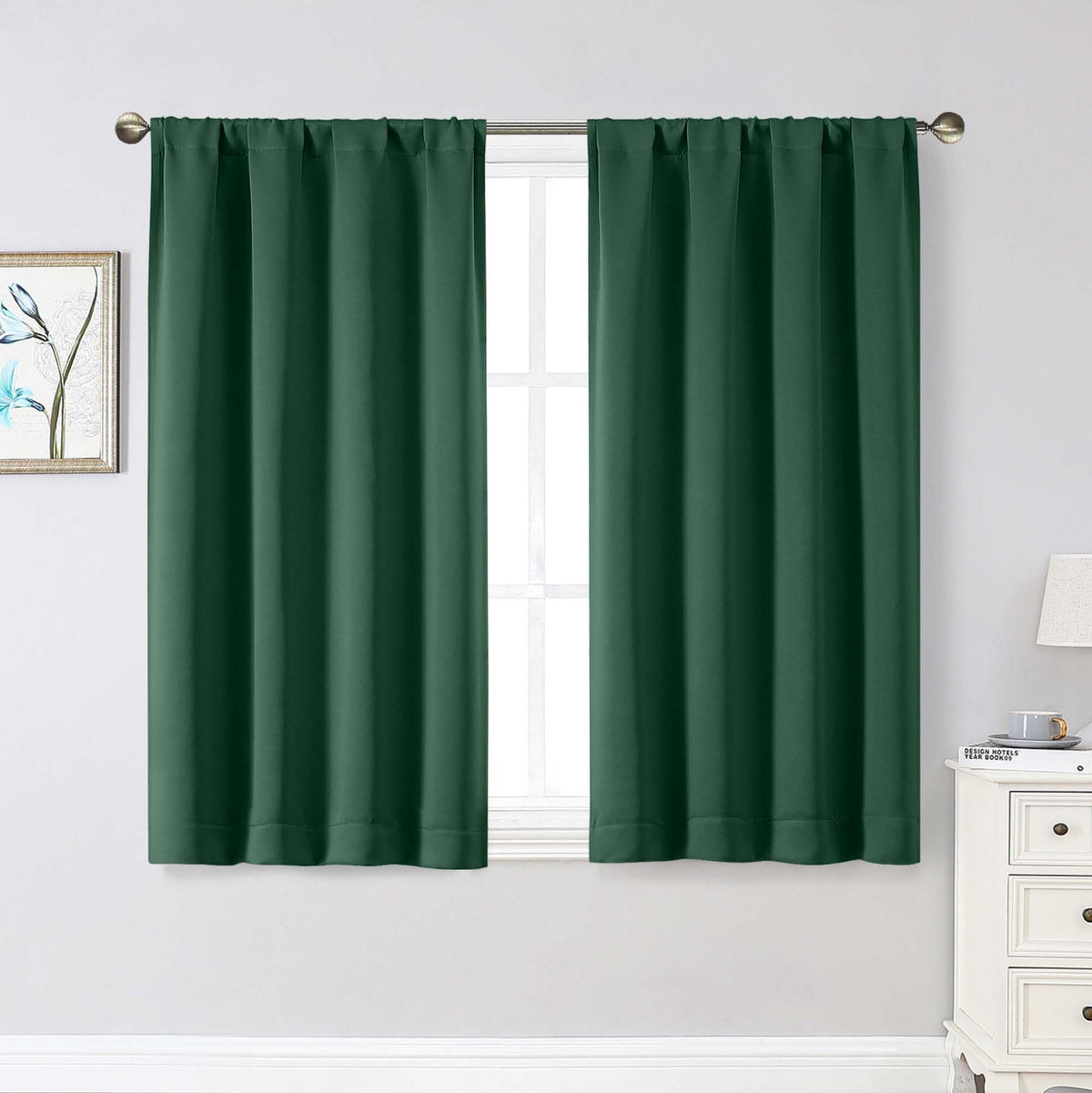Black Cafe Blackout Curtains 36 Inch Length 2 Panels Set, Soft Solid Thermal Insulated Room Darkening Small Window Curtains for Kitchen Bathroom Basement, Black, Each, 40" Wx36 L