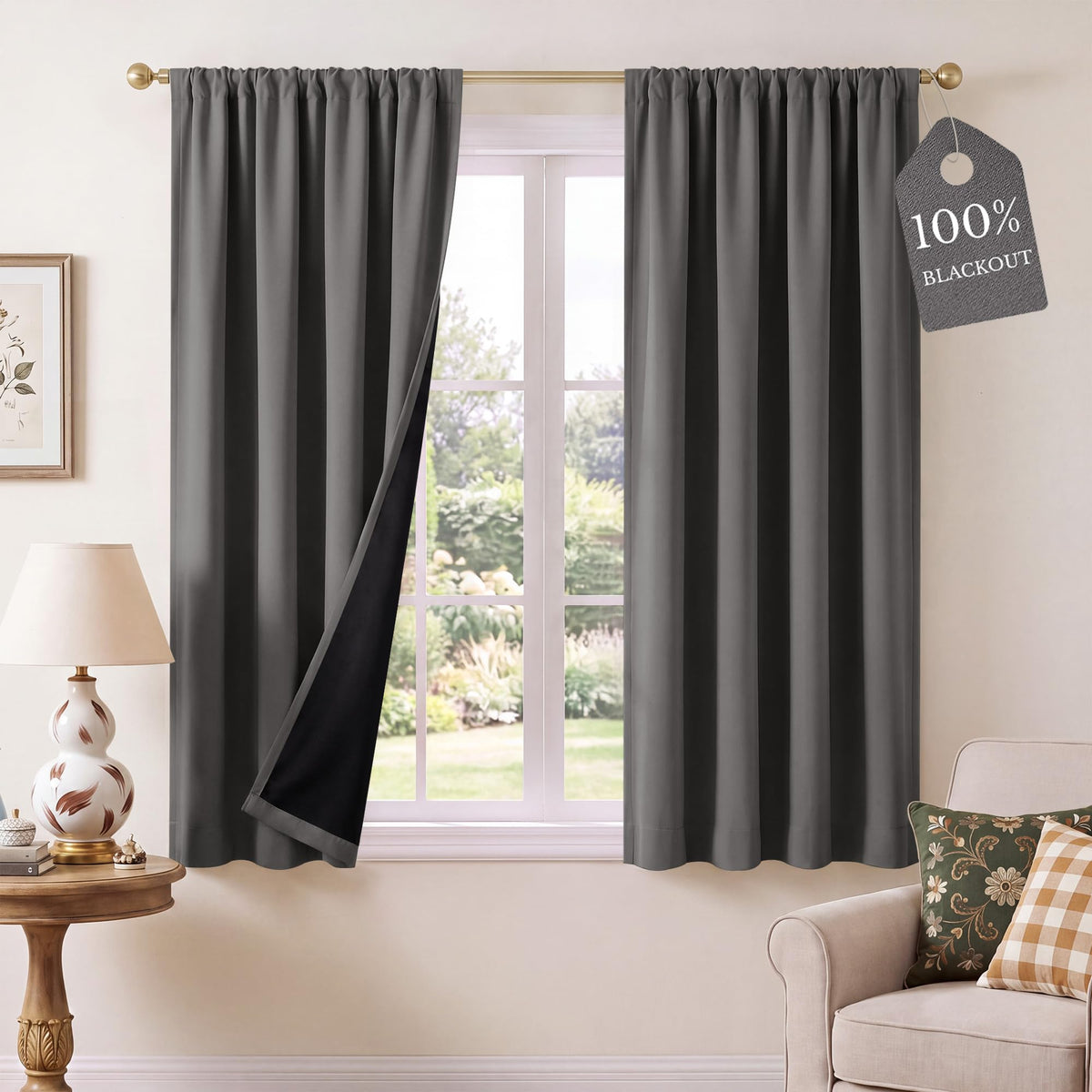 NICETOWN 100% Black Out Kitchen Curtains 36 Inch Length, W52xL36, 2 Panels